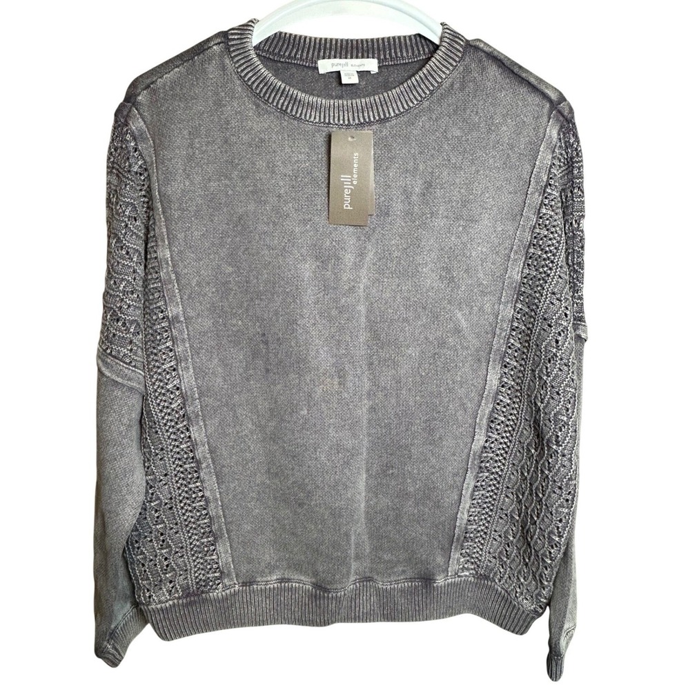 NEW $99 Pure Jill Elements Sweater Women's XS Grey Smoke Pointelle Knit Cotton